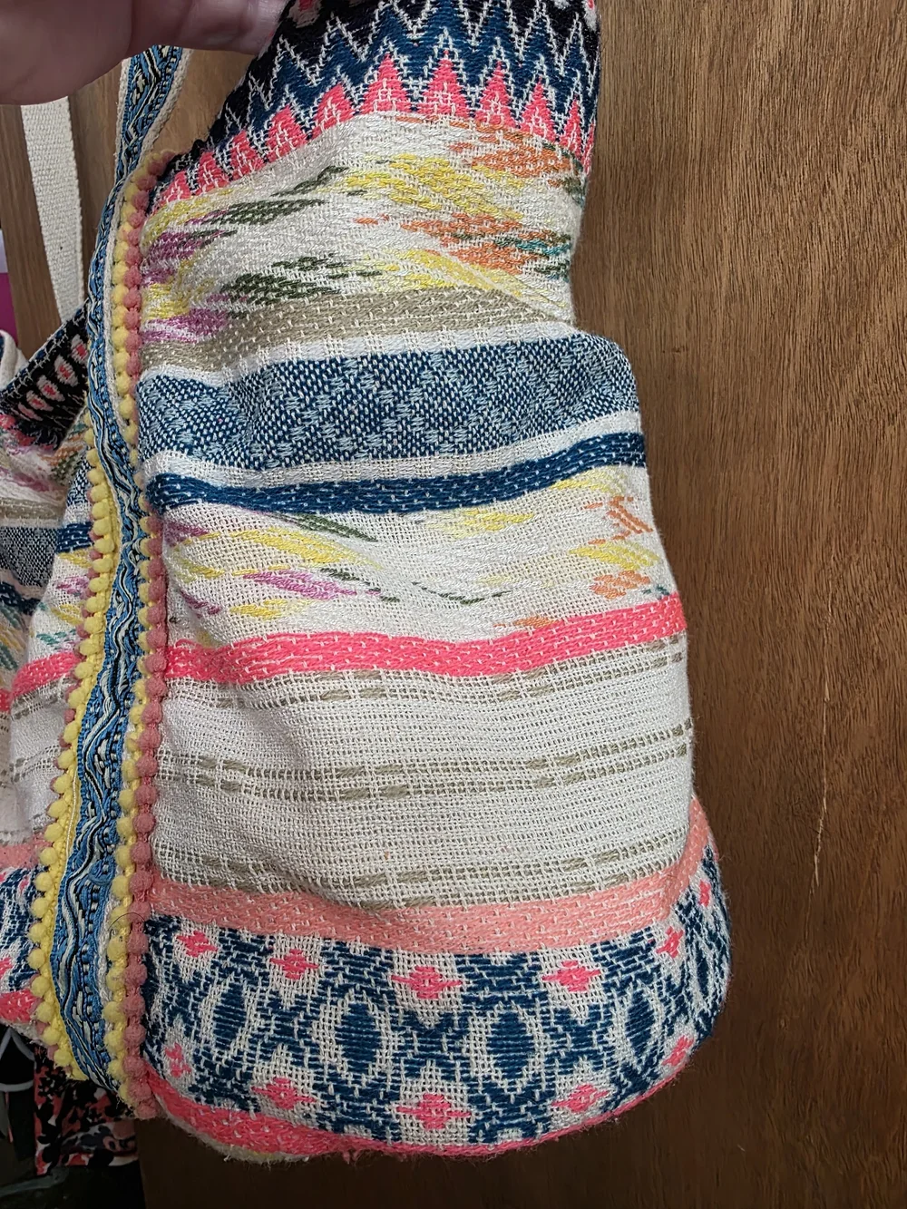 Multicolor Woven Boho Tote with Pink & Yellow Tassels